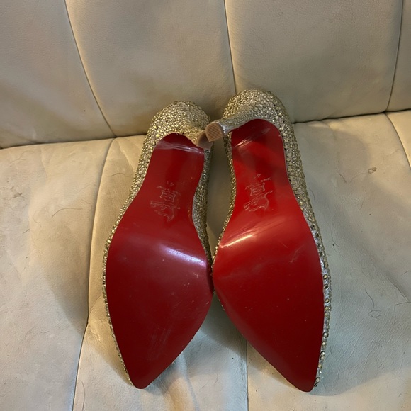 Christian Loudoutin gold crystal womens red bottom pumps. - Picture 5 of 8
